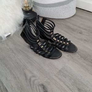 Black Strappy Zip Up Sandals